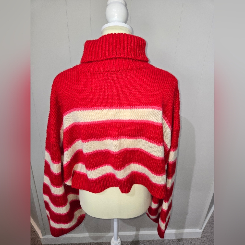 Altard State cropped Red and Cream Striped Turtleneck Sweater